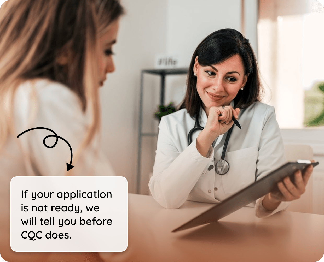Consultant reviewing a compliance document with a provider