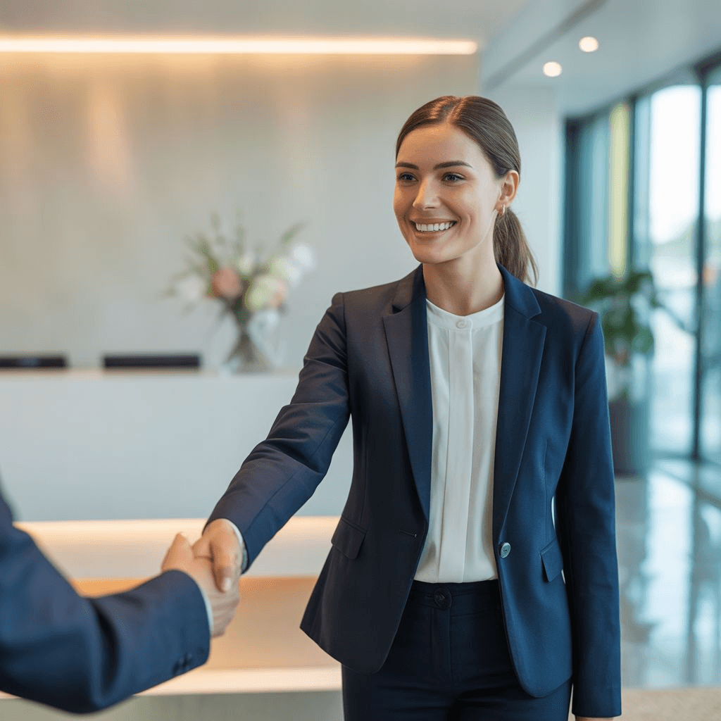 Consultant and provider shaking hands to start a remote mock inspection