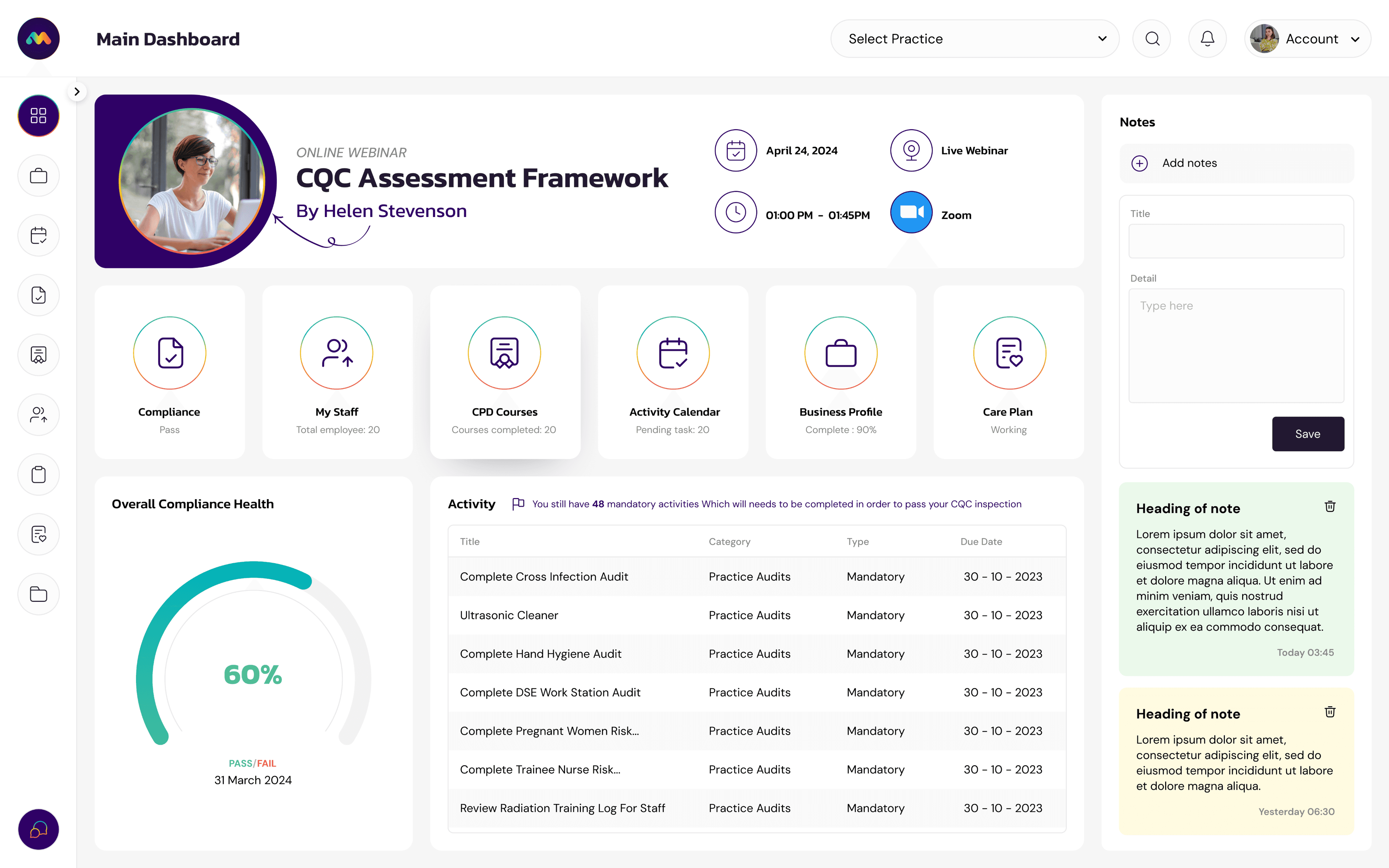 MediComply compliance dashboard